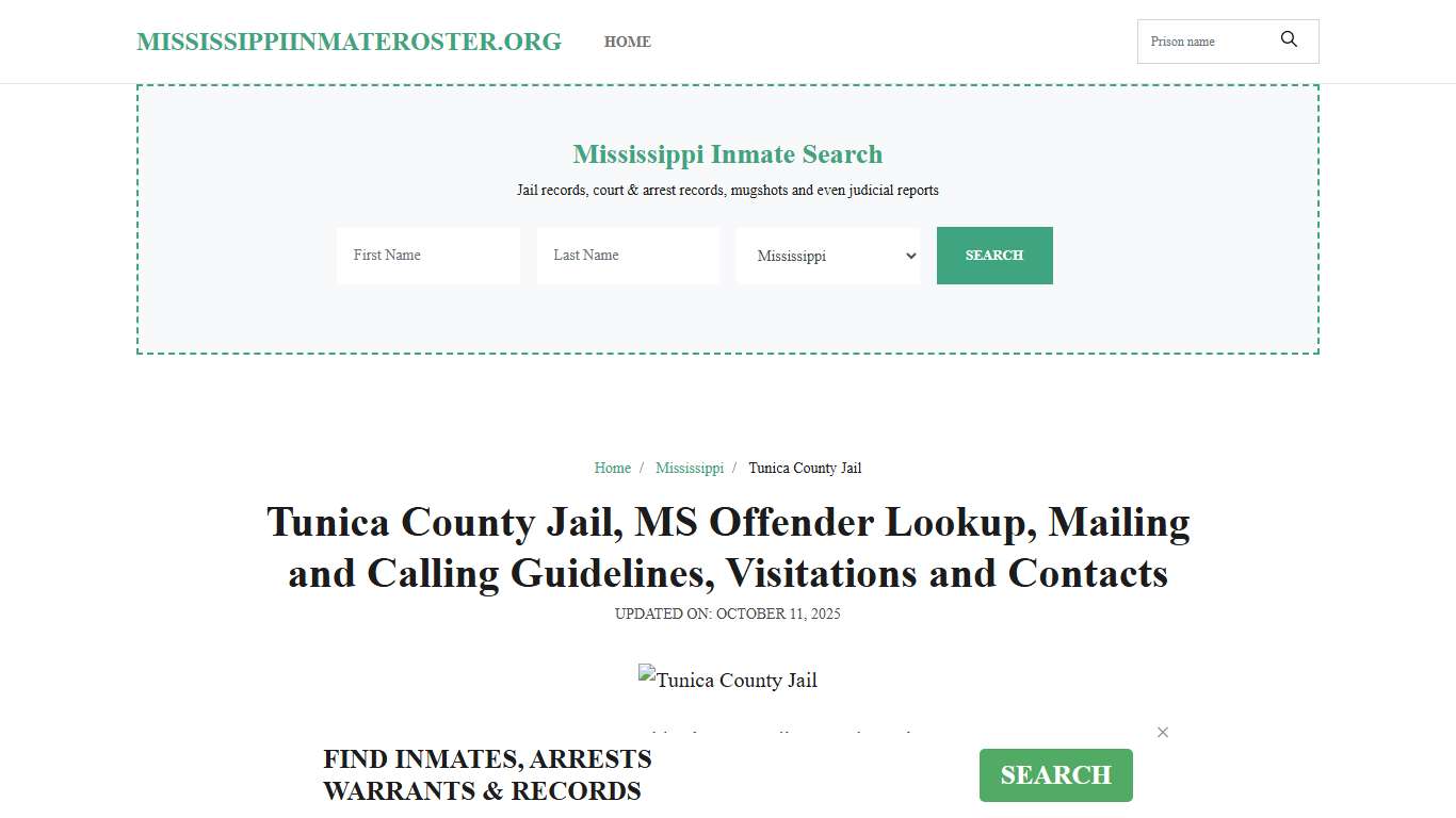 Tunica County Jail, MS: Inmate Search Options, Visitations, Contacts